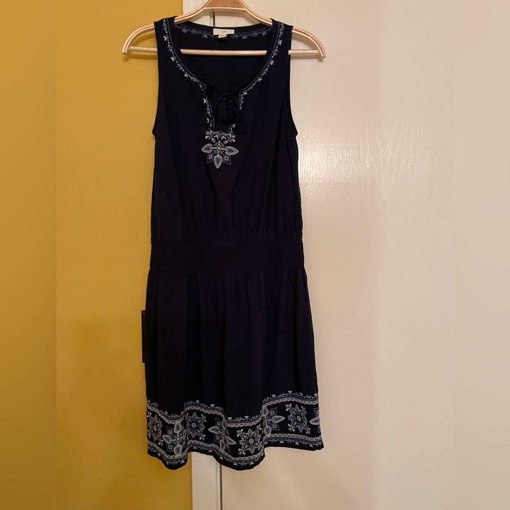 J. Jill XSP Women’s Navy Sleeveless Embroidered Accent Dress